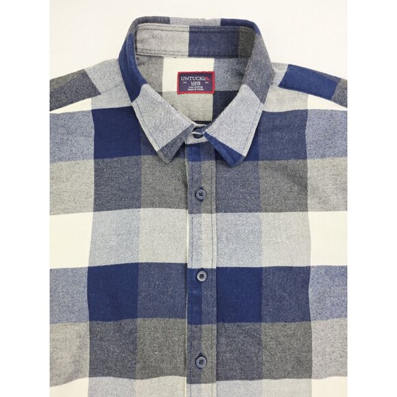 Untuckit Slim Fit Size Large Men Blue White Gray Check Flannel Long Sleeve Shirt - Picture 5 of 9